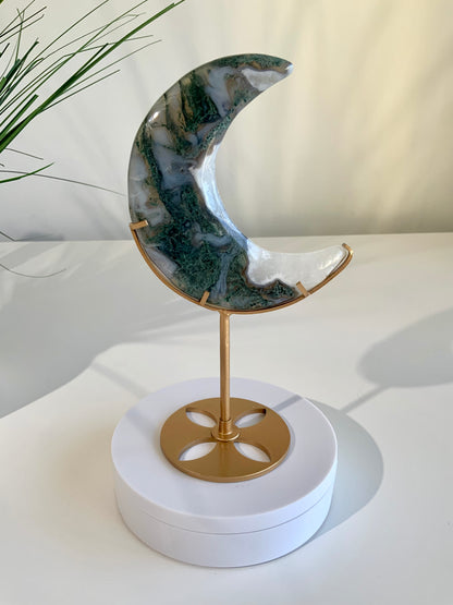 Moss Agate Moon with stand -04