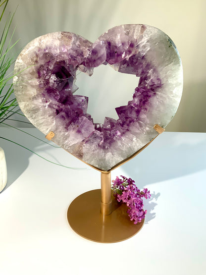 Amethyst Portal Crystal Heart on Stand – Statement Piece