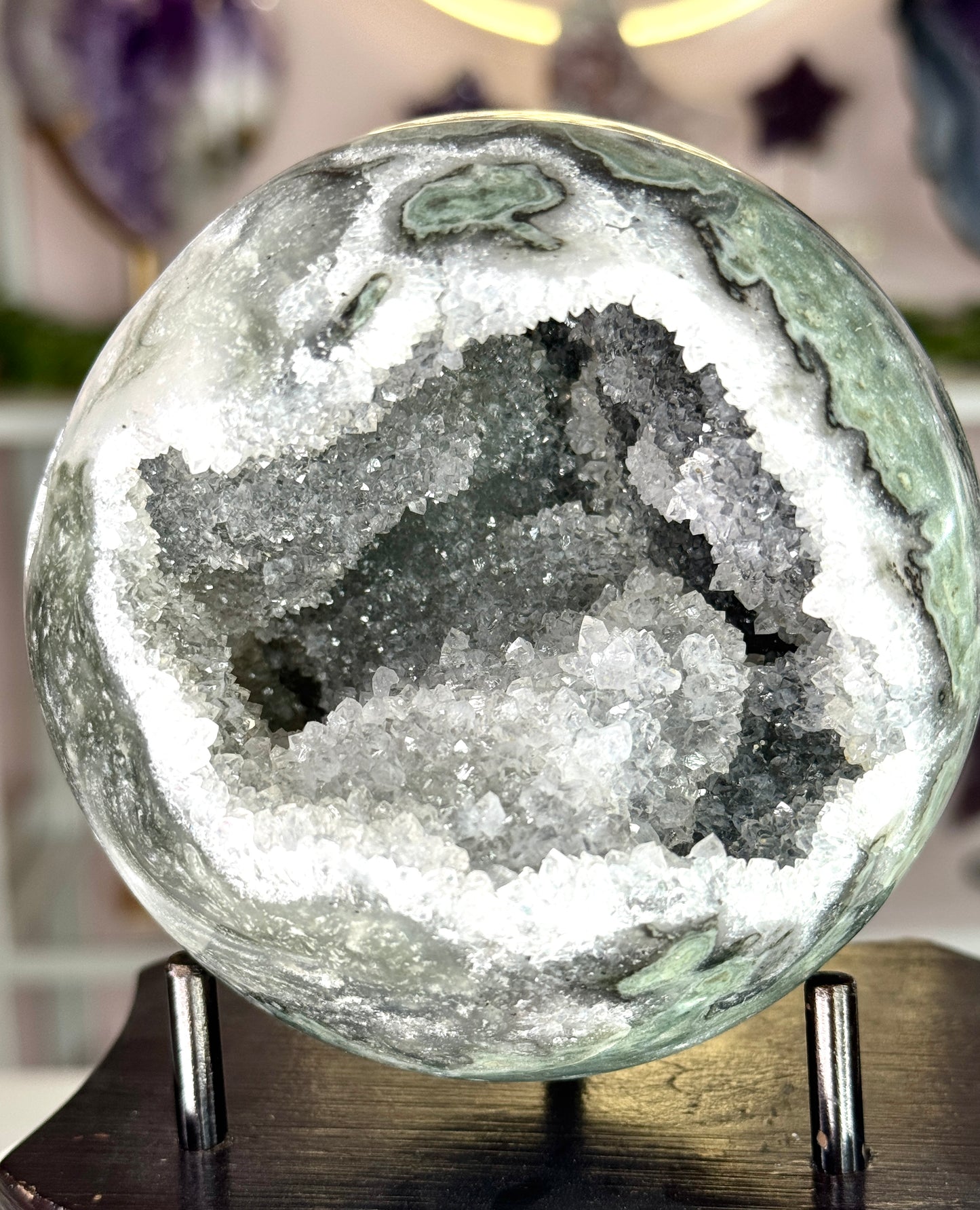 Large Uruguay Green Amethyst Druzy Sphere