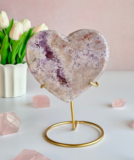 Beautiful Pink Amethyst Heart with Druzy