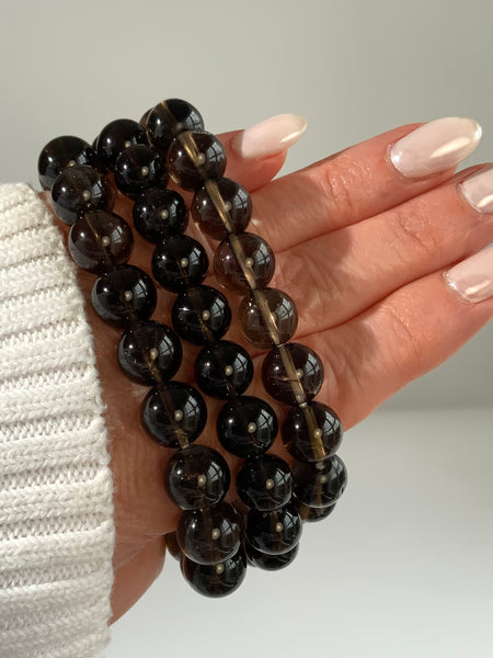 Smoky Quartz Bracelet – 8mm Natural Crystal Bead Stretch Bracelet | Grounding & Protection