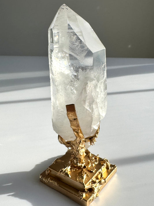 Lemurian Quartz Point on Custom Gold Stand