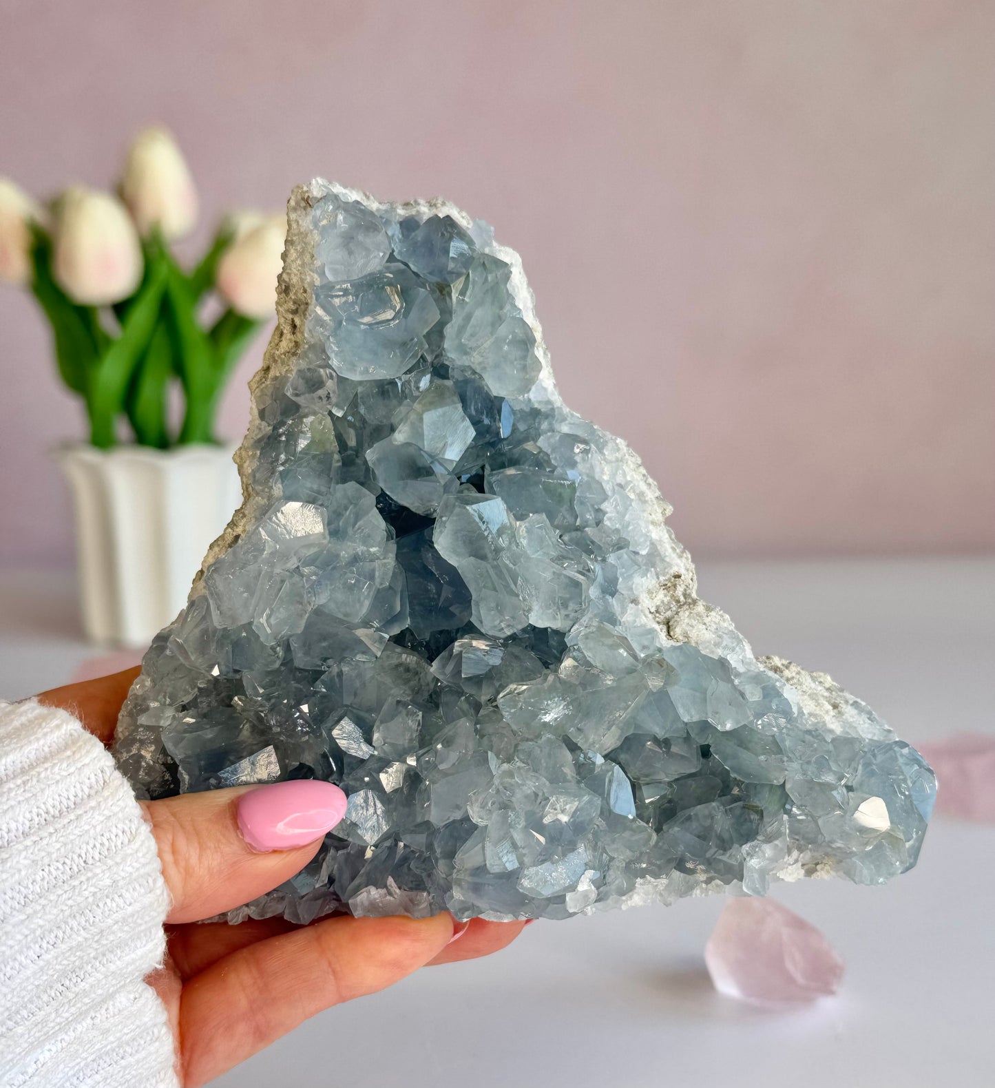 Celestite Cluster – Ocean Blue Self-Standing Crystal Geode
