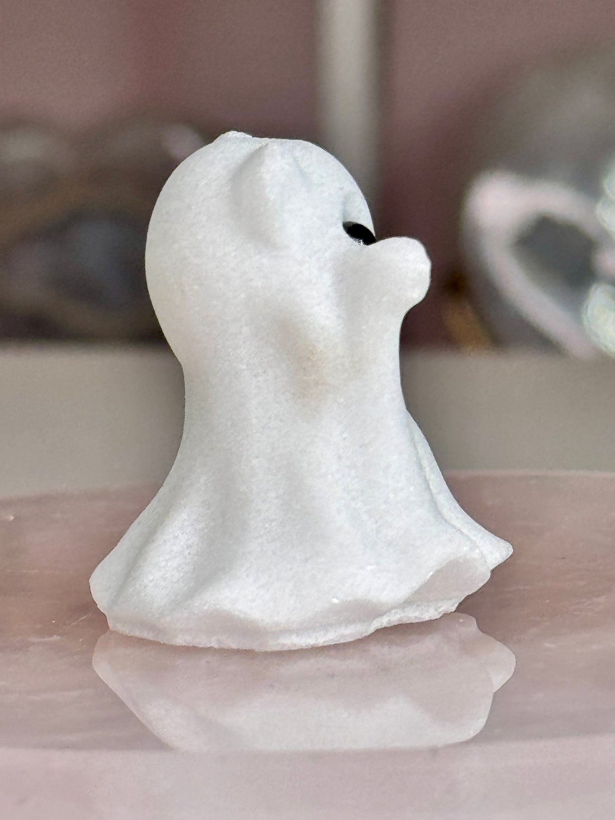 Mini White Jade Crystal Ghost Carving | Spooky Cute Crystal Friend 👻