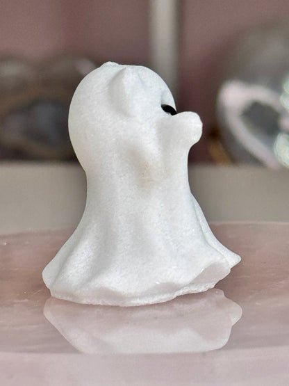 Mini White Jade Crystal Ghost Carving | Spooky Cute Crystal Friend 👻