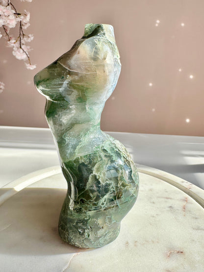 Natural Moss Agate Goddess Body Carving with Druzy | Divine Feminine Crystal Statue