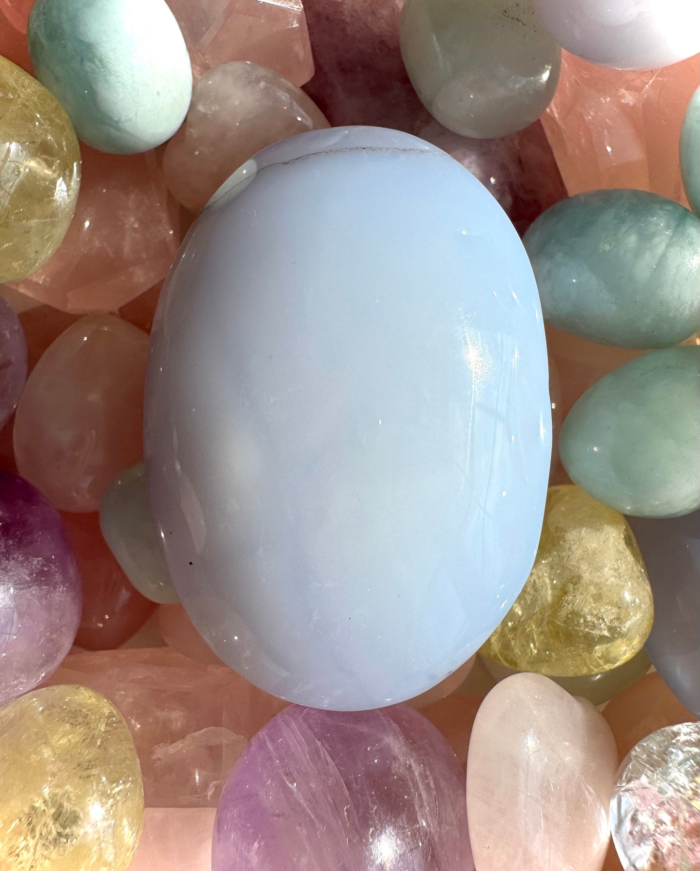 Blue Chalcedony Palm Stone- Calm