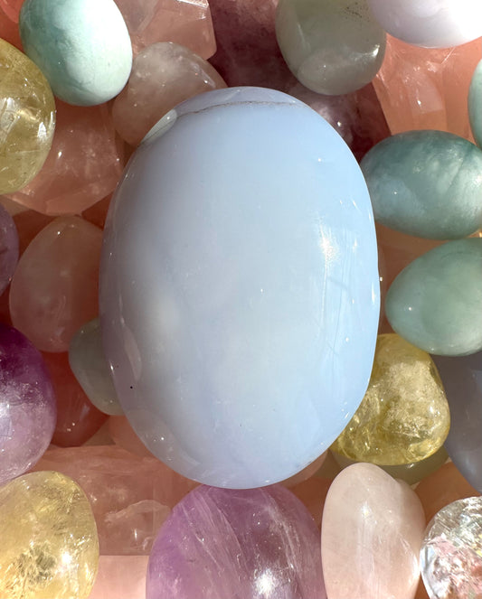 Blue Chalcedony Palm Stone- Calm