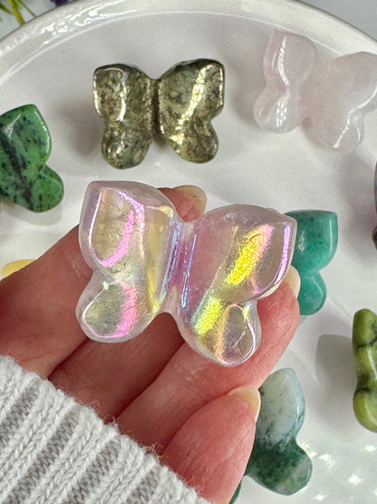 Aura Rose Quartz Butterfly – Mini Crystal Carving