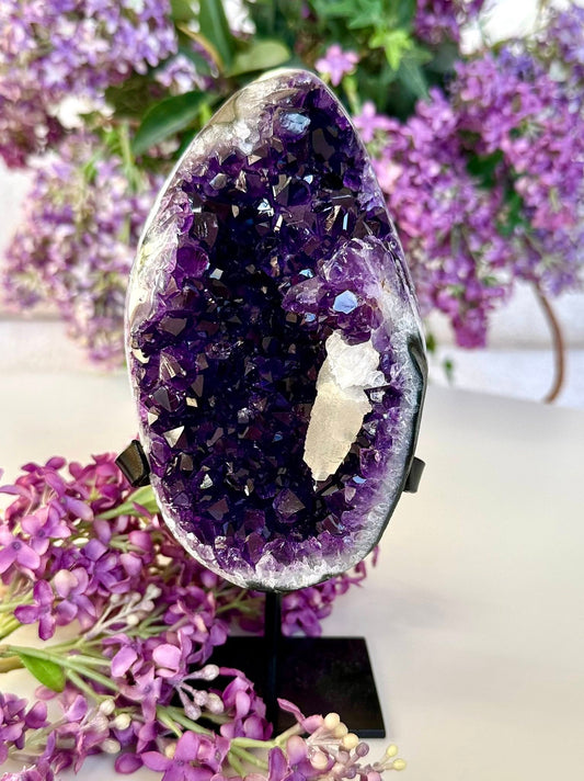 Beautiful Premium Deep Purple Amethyst Geode on Stand
