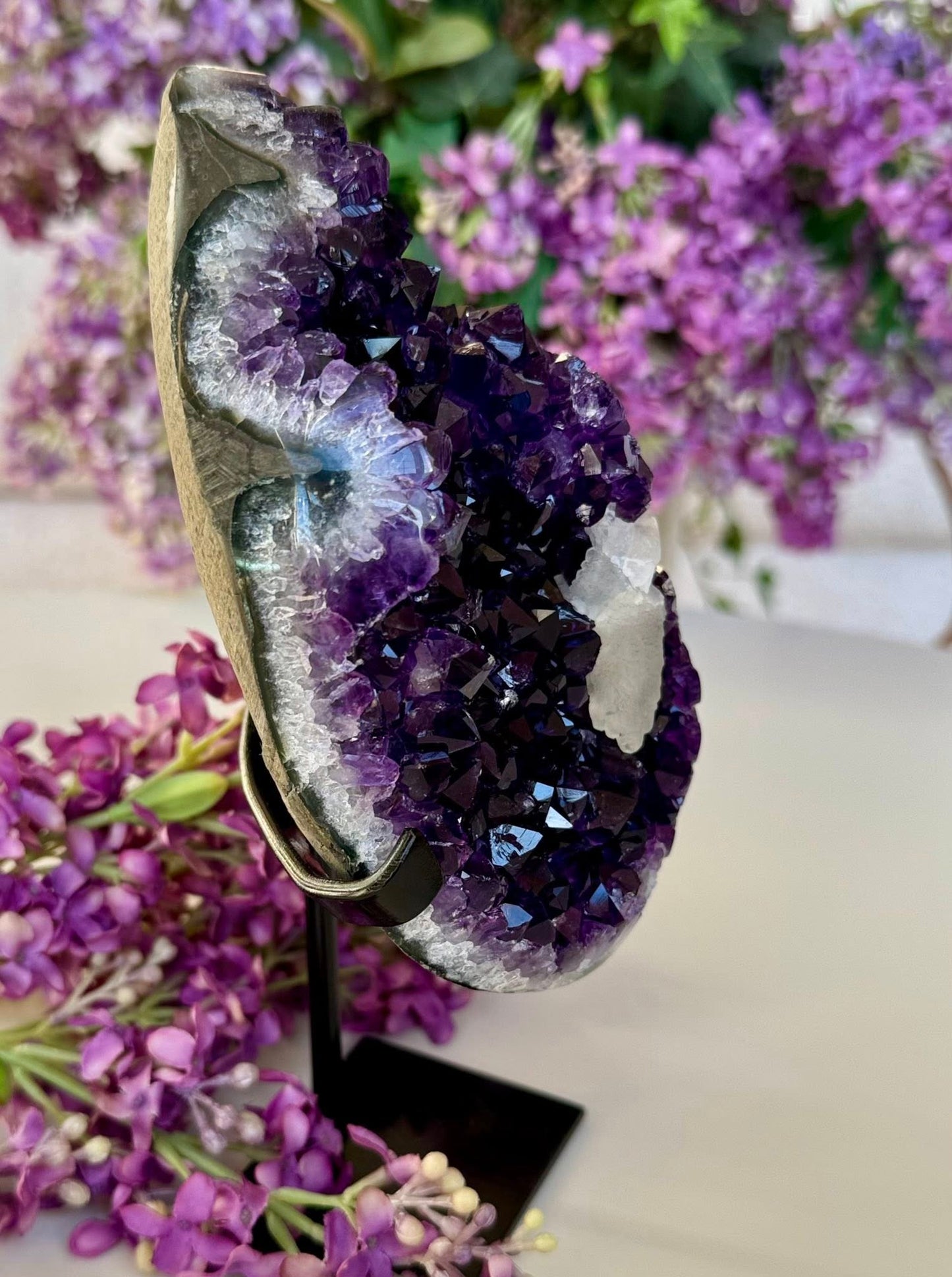 Beautiful Premium Deep Purple Amethyst Geode on Stand