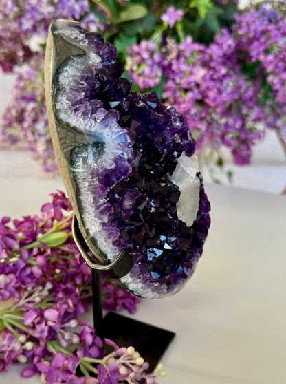 Beautiful Premium Deep Purple Amethyst Geode on Stand