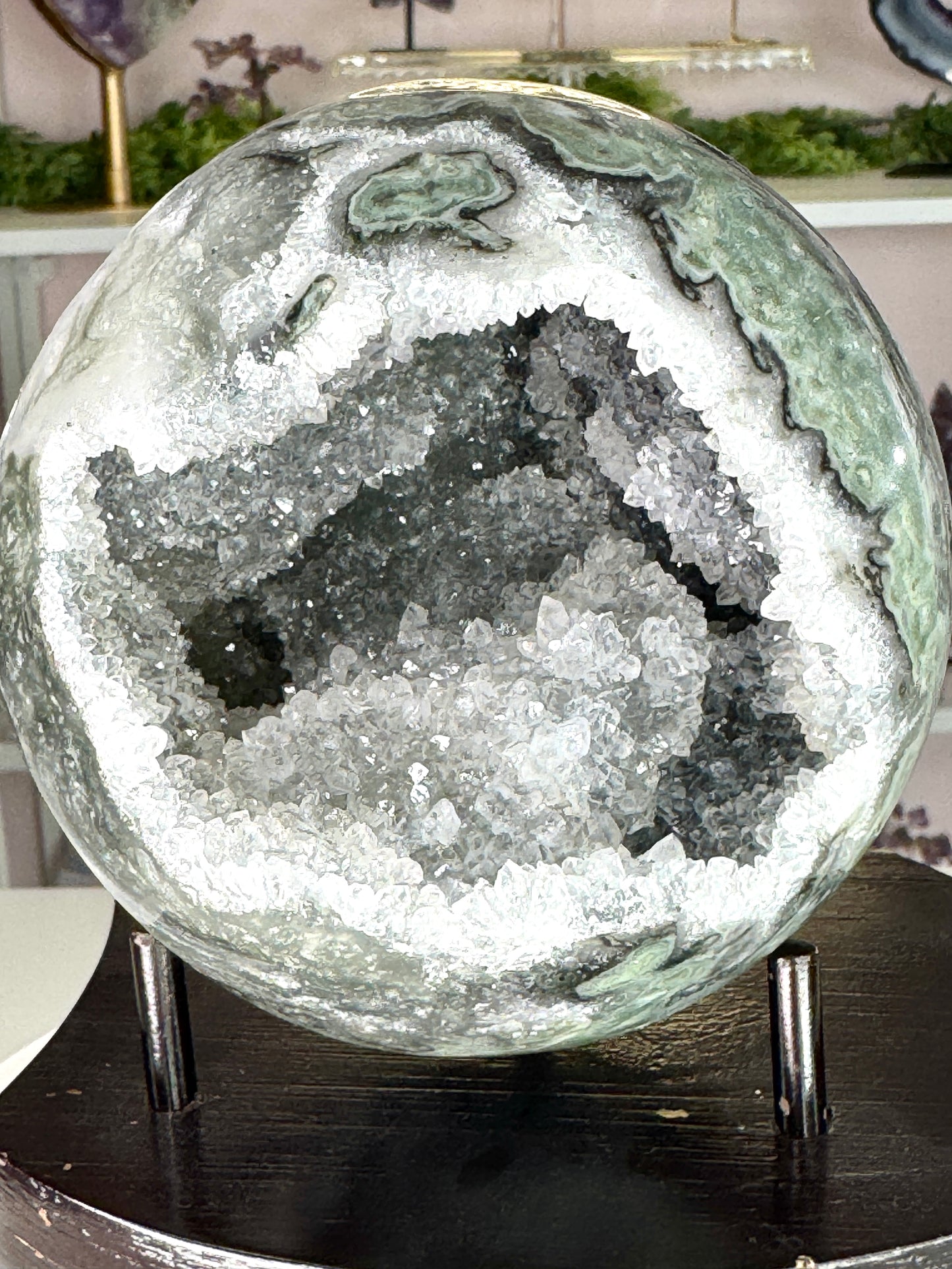 Large Uruguay Green Amethyst Druzy Sphere