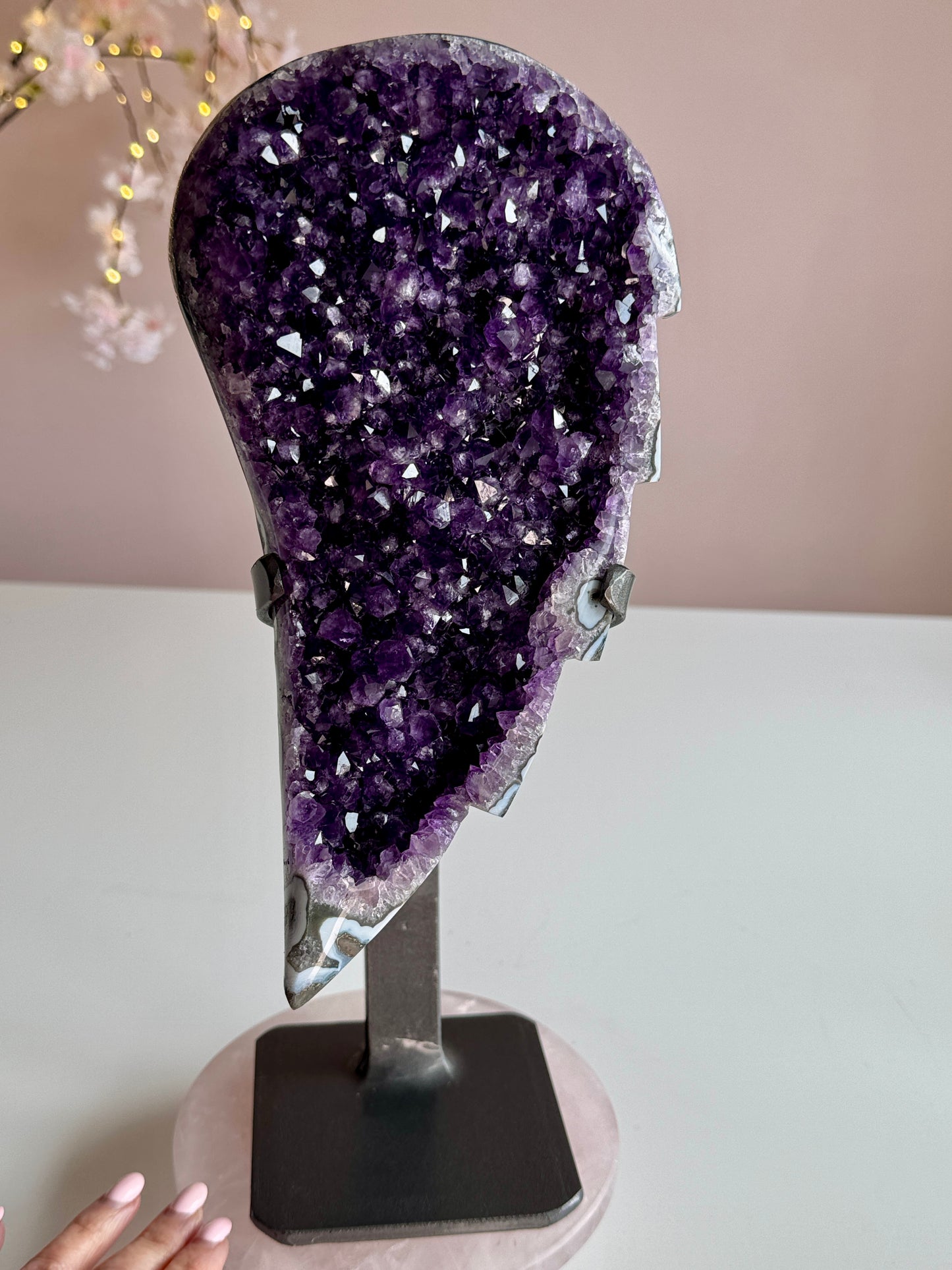 Natural Uruguay Amethyst Angel Wing on Custom Stand | Deep Purple Druzy Statement Crystal | 13" Tall | 6.6 lb