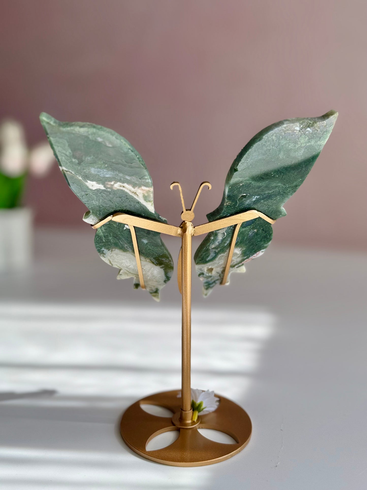 Moss Agate Butterfly Carving
