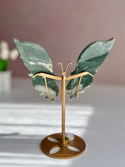 Moss Agate Butterfly Carving