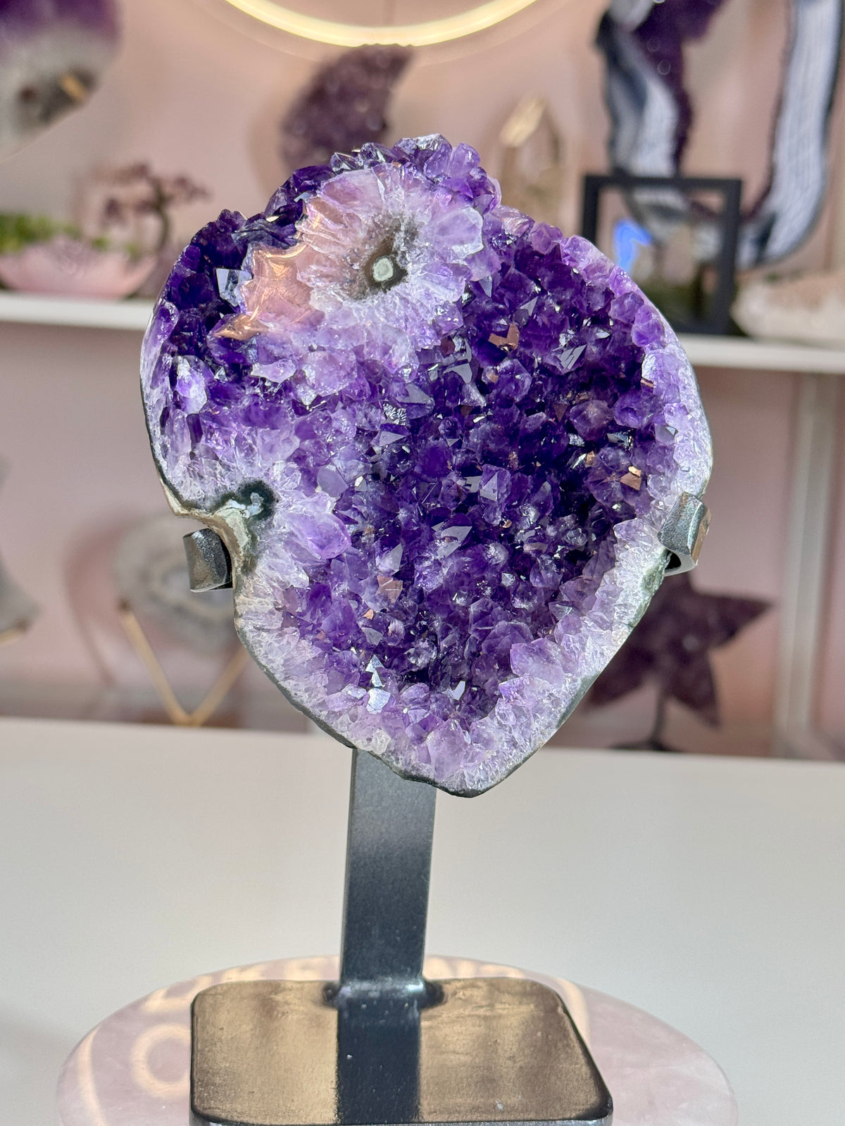 Uruguay Amethyst with Stalactite Flower on Custom Stand