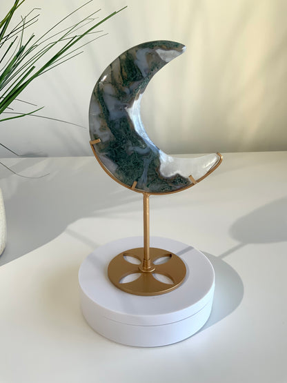 Moss Agate Moon with stand -04