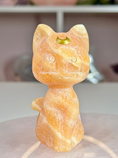 Luna Crystal Cats | Crescent Moon Cat Carvings | 4 Crystal Options