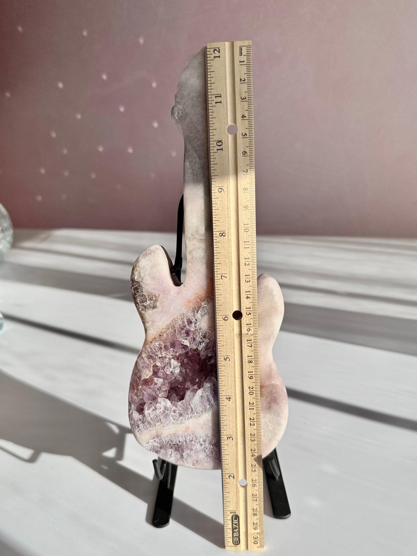Pink Amethyst Guitar Carving with Stand