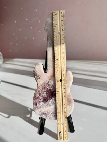 Pink Amethyst Guitar Carving with Stand