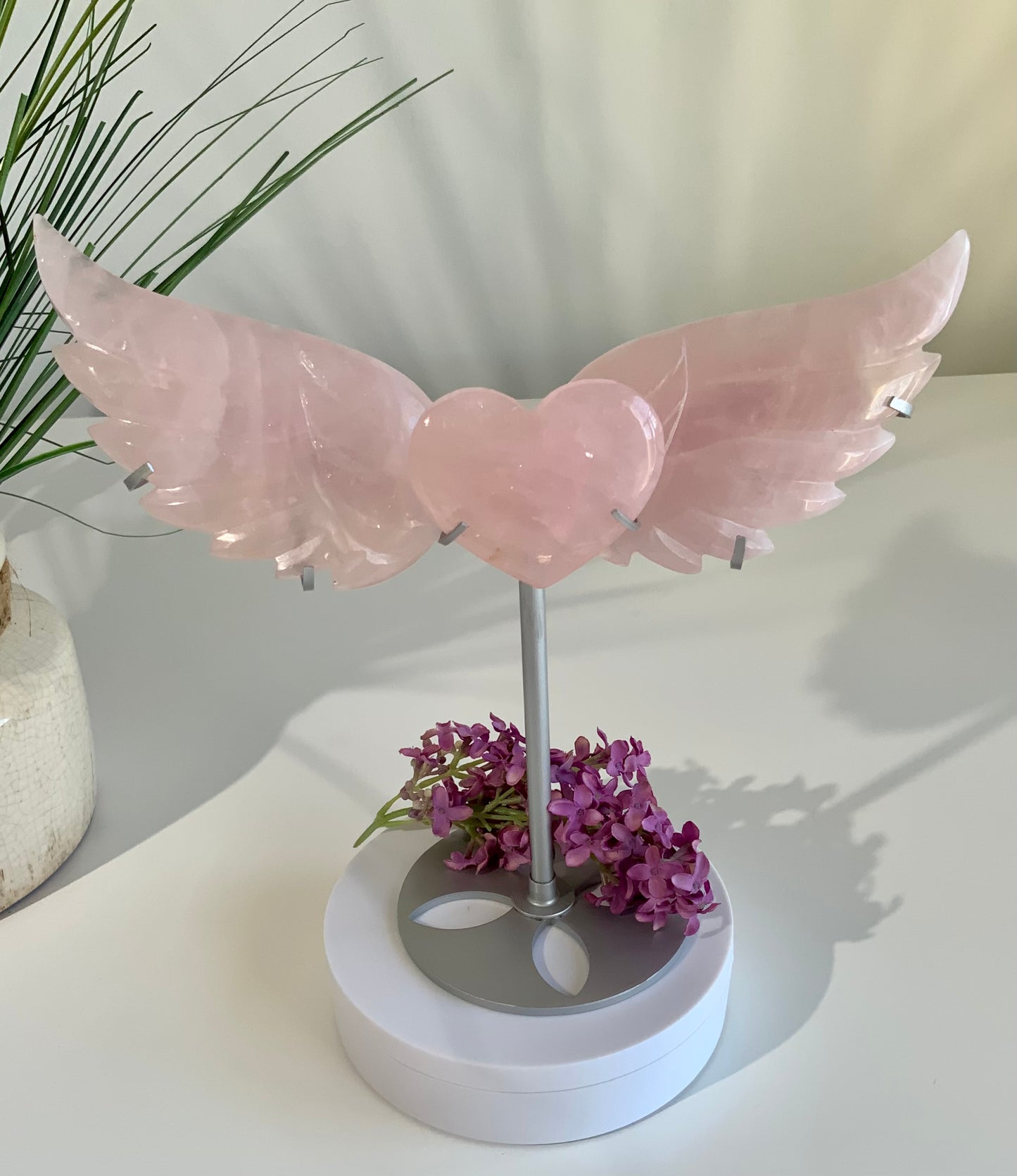 Rose Quartz Heart & Wings Carving
