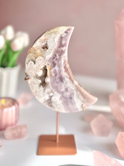 Beautiful Pink Amethyst Moon Carving -A
