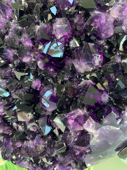 X-Large Grape Jelly Uruguay Amethyst Heart — Deep Purple Statement Piece on Stand
