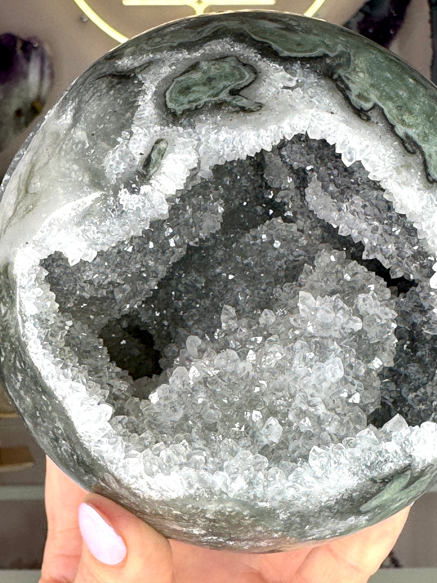 Large Uruguay Green Amethyst Druzy Sphere