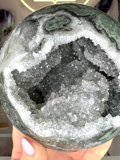 Large Uruguay Green Amethyst Druzy Sphere