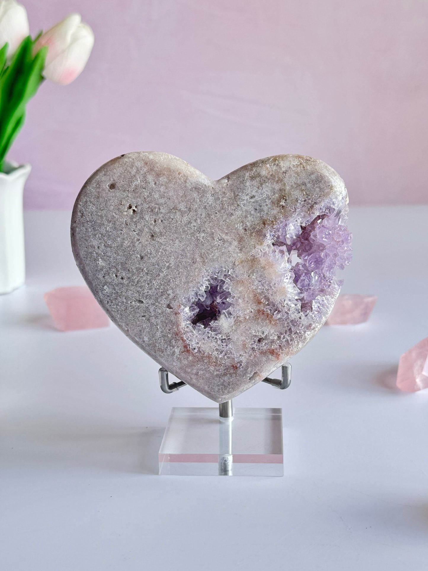 Pink Amethyst Heart with druzy