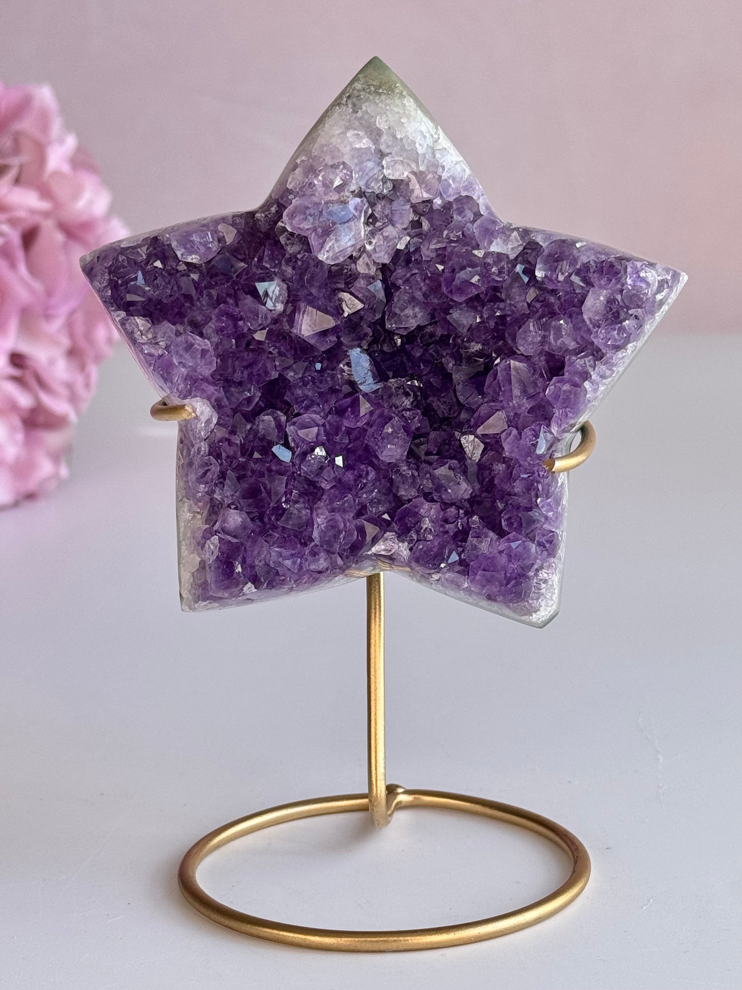 Amethyst Druzy Star on Gold Stand