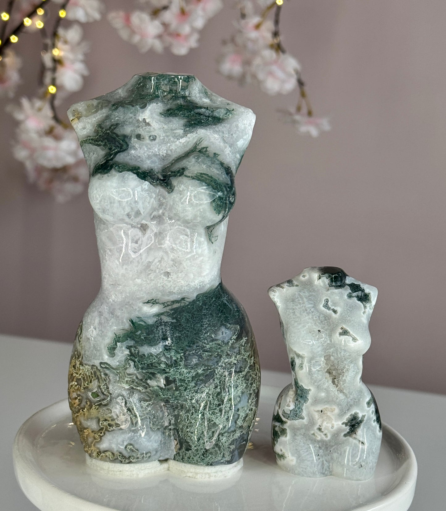 Moss Agate Goddess Body Carving