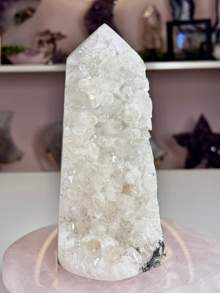 Beautiful Sparkling White Calcite Crystal Cluster Tower