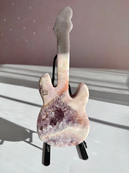 Pink Amethyst Guitar Carving with Stand