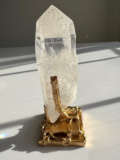 Lemurian Quartz Point on Custom Gold Stand