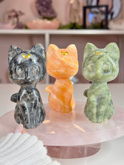 Luna Crystal Cats | Crescent Moon Cat Carvings | 4 Crystal Options