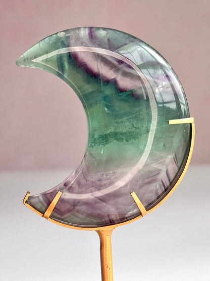 Dreamy Fluorite Moon on Custom Stand | Green & Purple Fluorite Crescent Moon