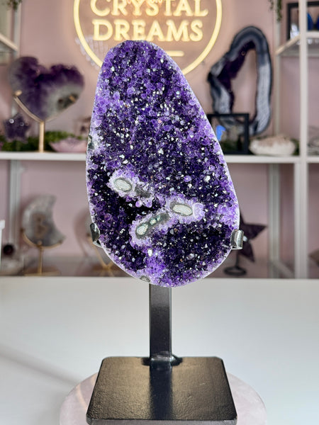 Uruguay Amethyst with Flower Formations on Stand