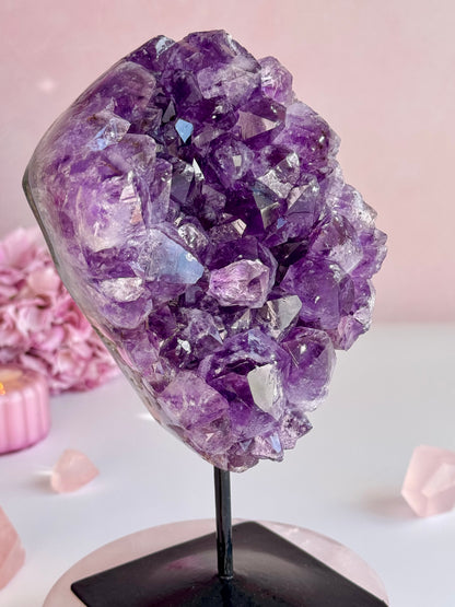 Deep Purple Amethyst Cluster on Custom Stand | Natural Crystal Display