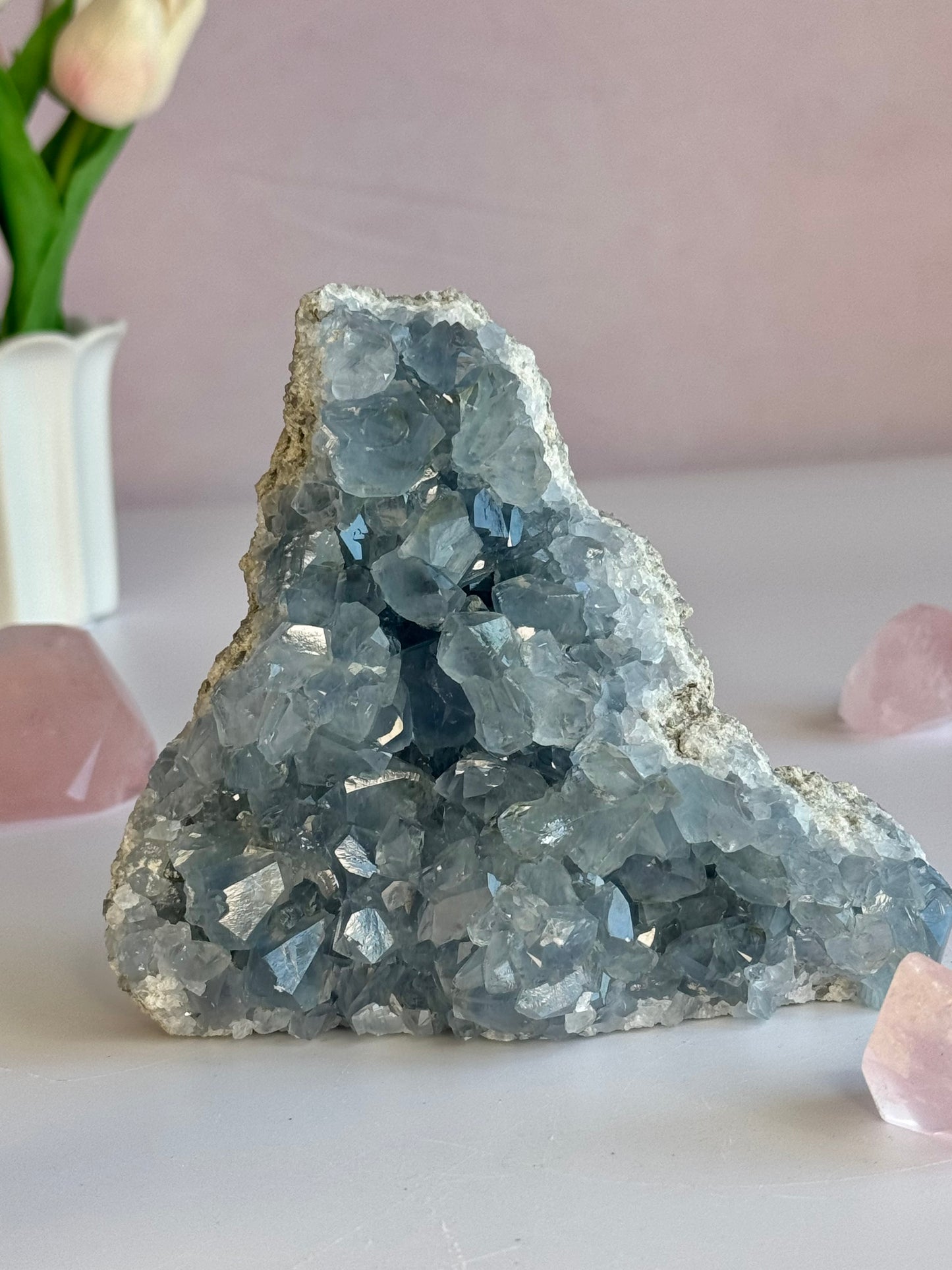 Celestite Cluster – Ocean Blue Self-Standing Crystal Geode