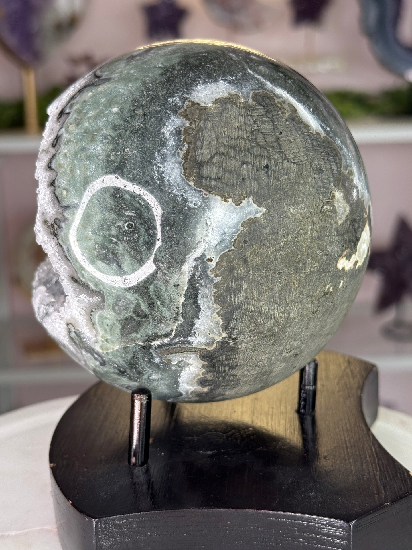 Large Uruguay Green Amethyst Druzy Sphere