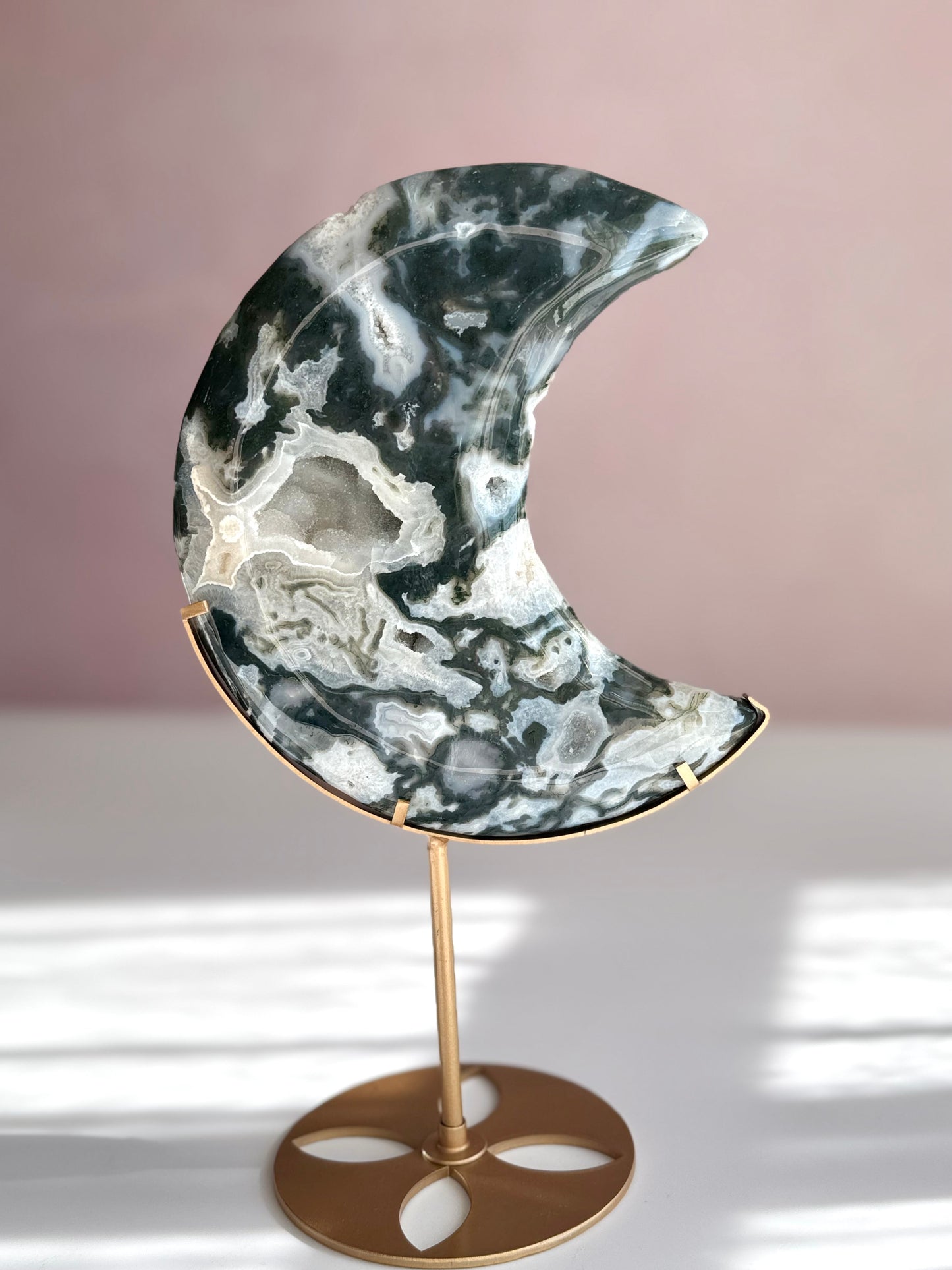 Large Beautiful Moss Agate Moon-A
