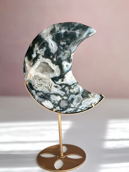 Large Beautiful Moss Agate Moon-A