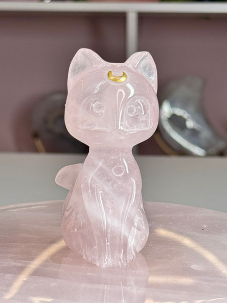 Luna Crystal Cats | Crescent Moon Cat Carvings | 4 Crystal Options
