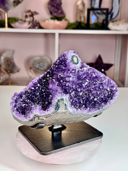 Uruguayan Amethyst Statement Piece with Stalactite Eye | Custom Stand