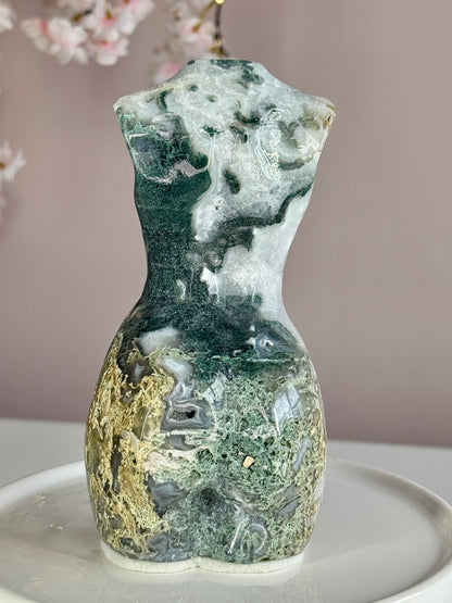 Moss Agate Goddess Body Carving