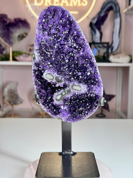 Uruguay Amethyst with Flower Formations on Stand