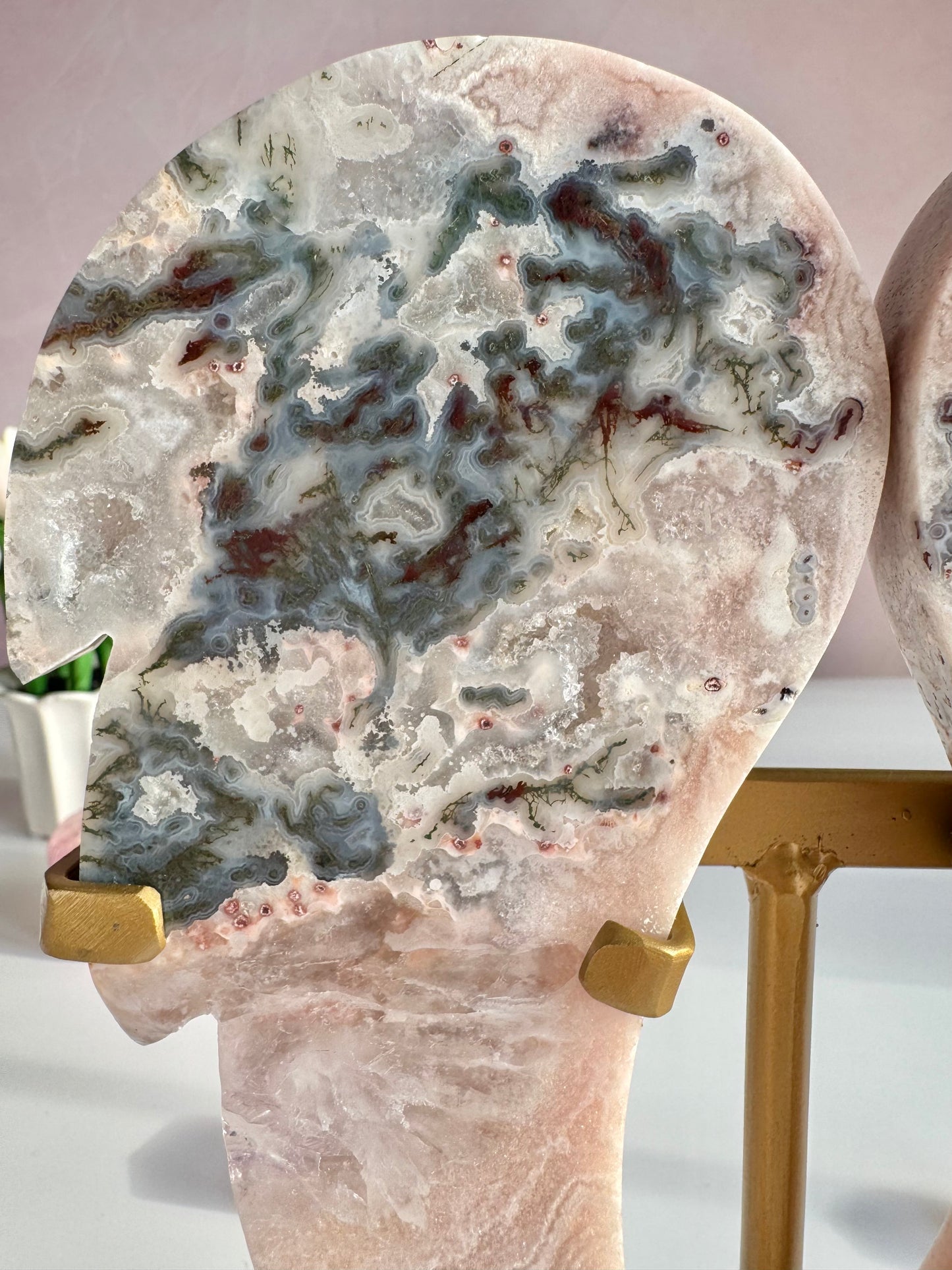 Pink Amethyst Angel Wings on Custom Gold Stand | One-of-a-Kind Brazilian Crystal Décor