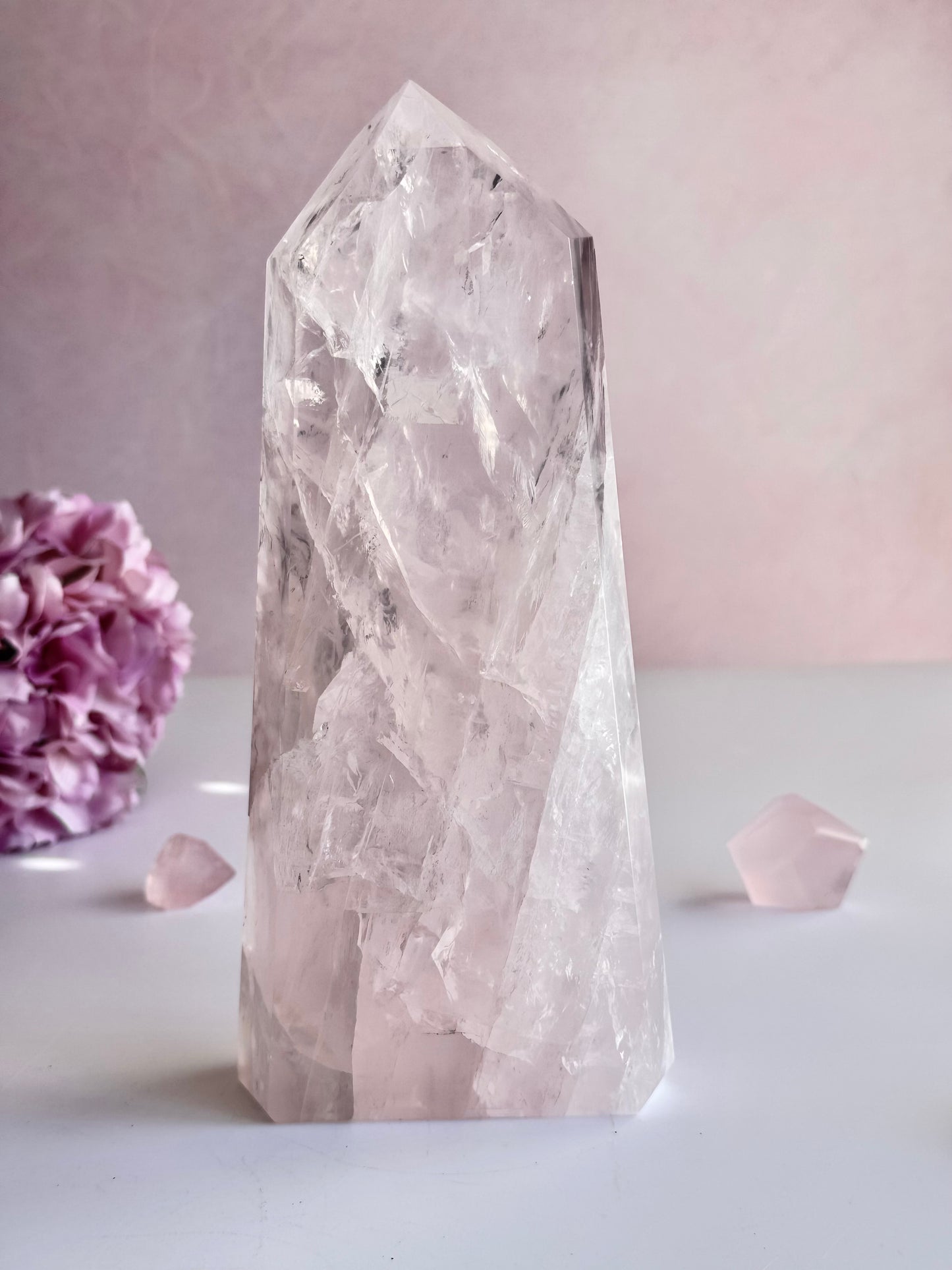 💗 Beautiful Icy Rose Quartz Tower | One-of-a-Kind Statement Piece